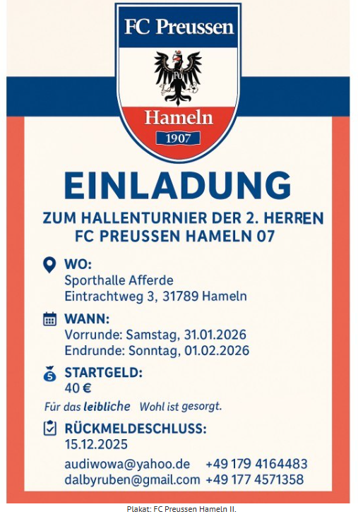 Preussen II bittet zum Turnier von Kreisklassen-Teams in die Sporthalle Afferde