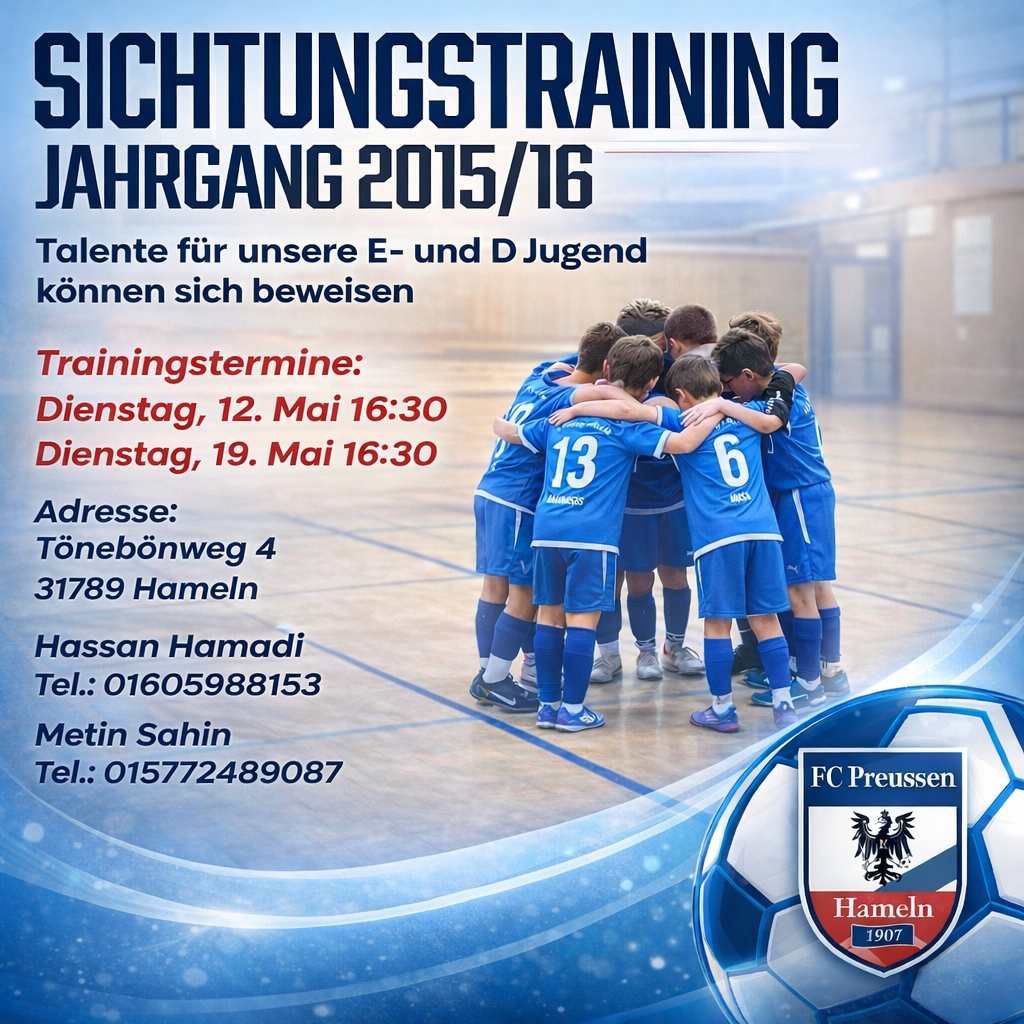 Der Preussen sucht Talente für die D- und E-Junioren: Sichtungstraining am Dienstag