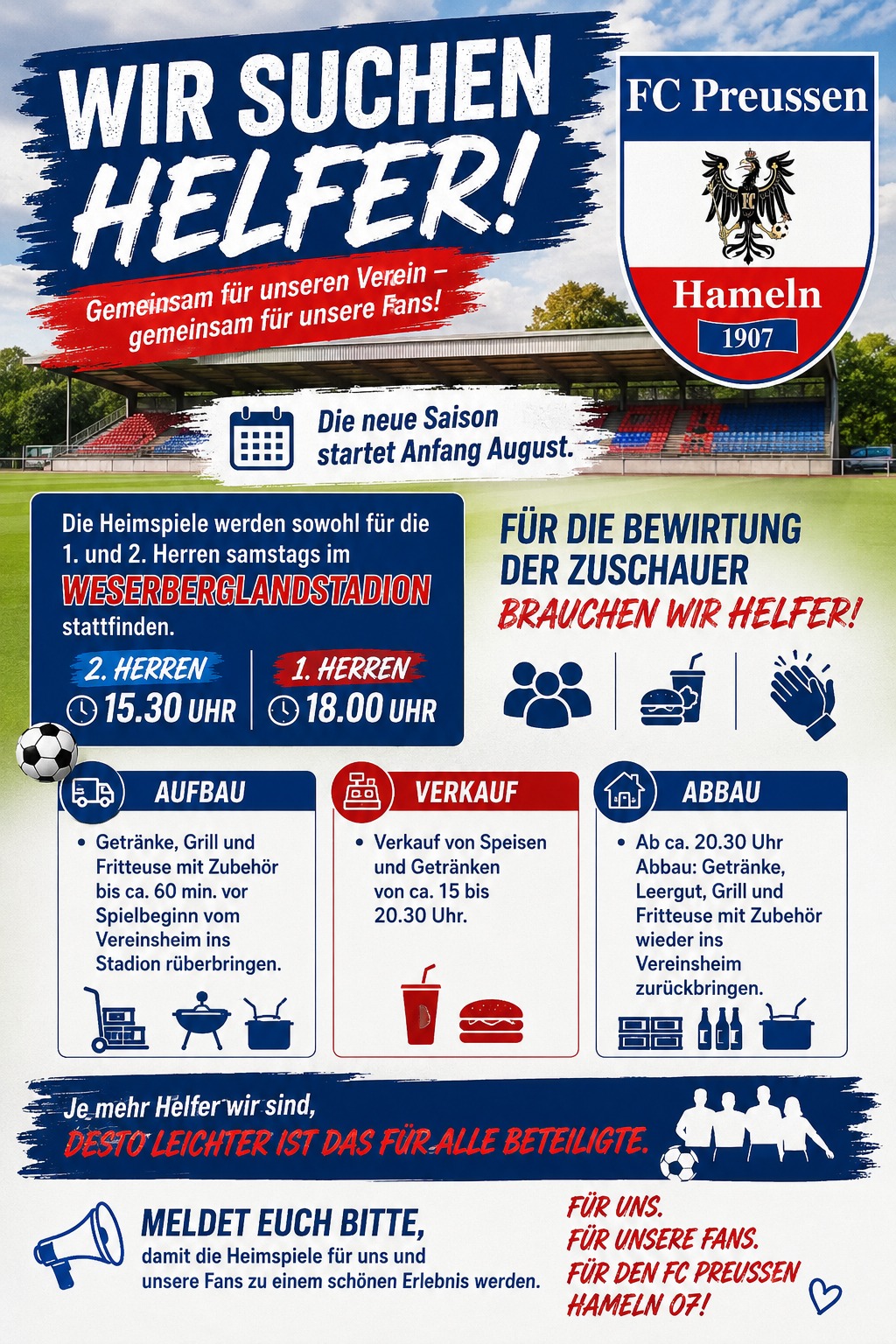 Gesucht: Helfer bei unseren Spielen unserer Herrenteams im Weserbergland-Stadion
